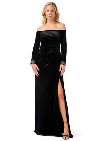 Adrianna papell cold hot sale shoulder beaded gown