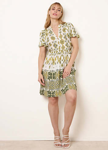 Blue Vanilla Abstract Print Button Front Mini Dress | Grattan