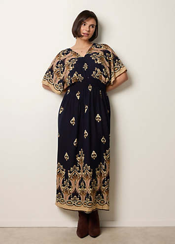 Blue Vanilla Border Print Kimono Dress | Grattan Blue Vanilla Border Print Kimono Dress | Grattan