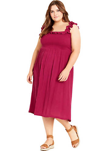 Evans Shirred Ruffle Dress - Purple | Grattan