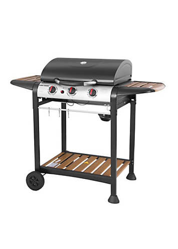 George Foreman 3 Burner Gas BBQ with Wood Effect Shelves Grattan