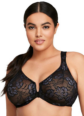Glamorise Full Figure Wonderwire Front Close Stretch Lace Bra with narrow  set Straps