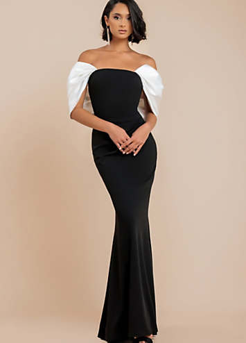 Goddiva V Neck Cowl Back Pleated Sleeve Scuba Maxi Dress - Red main image 1