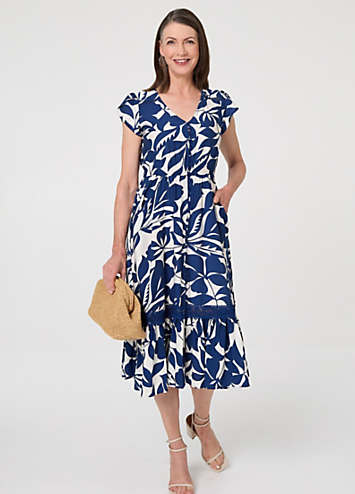 Izabel London Leaf Print Cap Sleeve Lace Midi Dress | Grattan