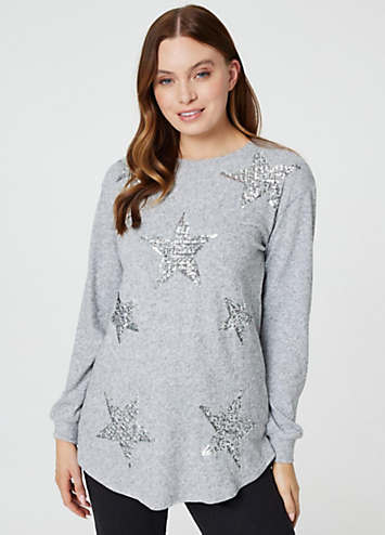 Izabel London Light Grey Sequin Star Print Pullover