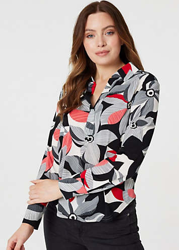 Izabel London Multi Red Floral Long Sleeve Blouse Top