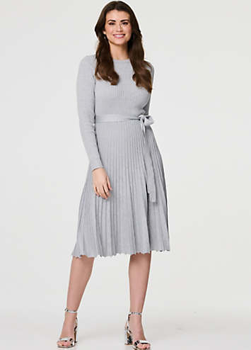 tie waist rib knit midi dress Beacon & Haven Women's Ribbed Knit Tie-Waist Midi Dress, Black, XS