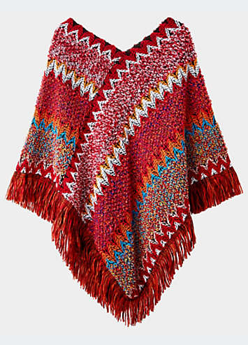 10/19限定値下げameri REVERSIBLE BOAPONCHOCOAT Joe Browns Bold Zig-Zag Fringed Knitted Poncho | Grattan