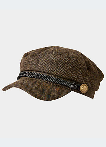 Joe Browns Herringbone Tweed Peaked Cap with Button Detail | Grattan