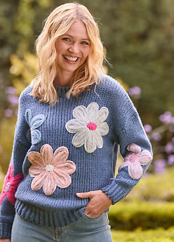 Joe Browns Oversized Colourful Chunky Floral Applique Long Sleeve