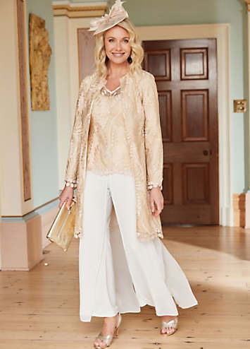 Kaleidoscope Champagne Lace Longline Jacket | Grattan