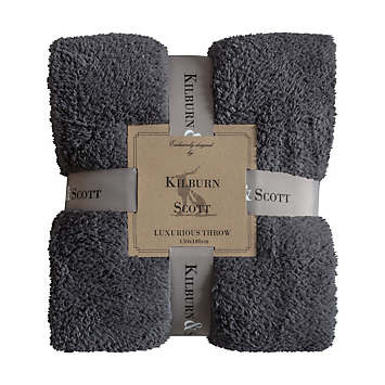 Kilburn Scott Charcoal Borg Fleece Throw Grattan