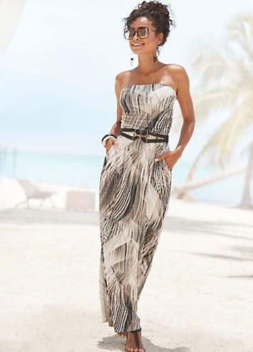 bandeau maxi dress summer AiiRZ Womens Strapless Floral Print Bandeau Maxi Dress With Matching Headband For Summer Beach Golf Vacation Party Evening Pastal Sexy,S