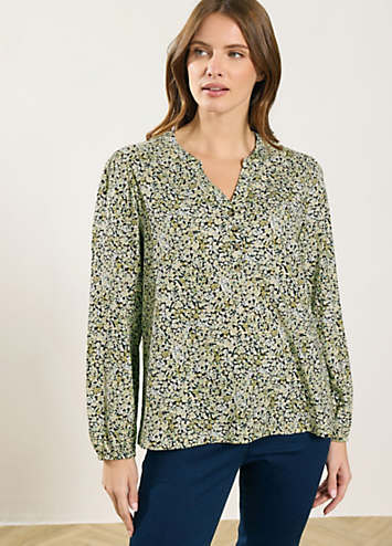 Half Placket Example M&Co Floral Half Placket Long Sleeve Top | Grattan