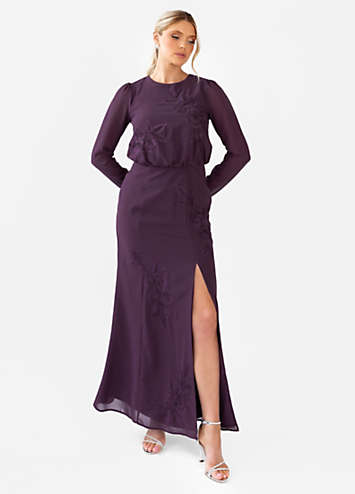 Maya Bridal embroidered puff sleeve maxi dress in ivory