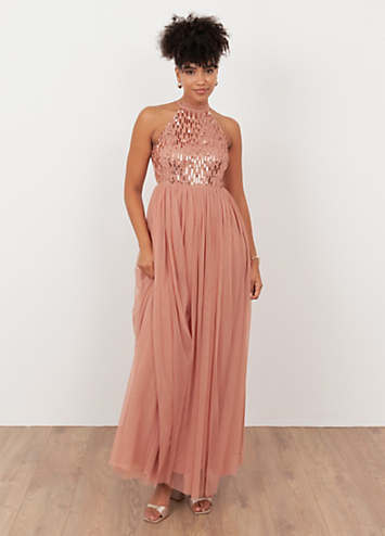 sachin and babi light blue dress Reiss Sequin Halter Neck Dress in Black