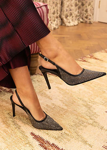 Novo Idol Black Diamante Slingback Stiletto Court Shoes Grattan