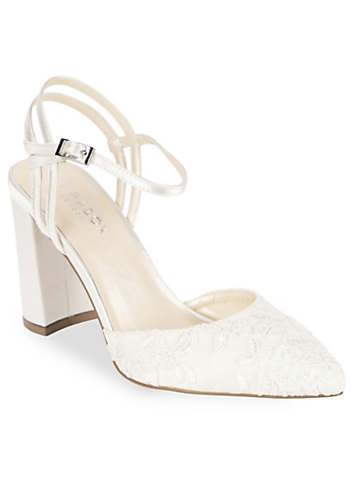 Paradox London Ivory Satin and Lace 'Fauna' High Block Heel Court Shoes |  Grattan