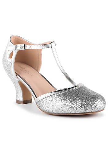 silver glitter low heels