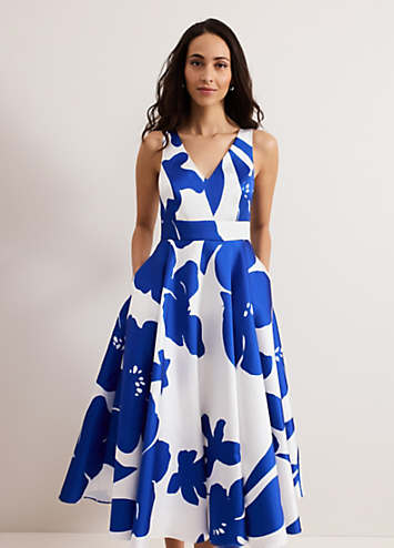 blue dress phase eight Delicia Print sku_355530 A versatile event dress A line Off The Pleated dress Color:Burnt-Orange