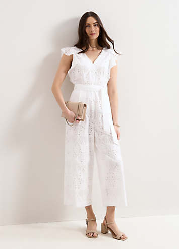 Phase Eight Talulah Broderie White Jumpsuit | Grattan