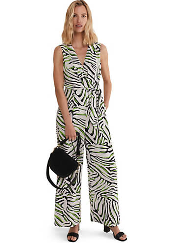 Plus Size Zebra Print Wide Leg Jersey Jumpsuit