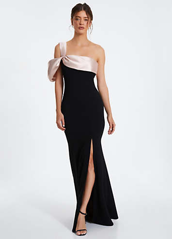 quiz women's scuba bow maxi dress Shop Quiz Black Scuba Crepe Bow Detail Bardot Evening Wear Maxi Dress  Online