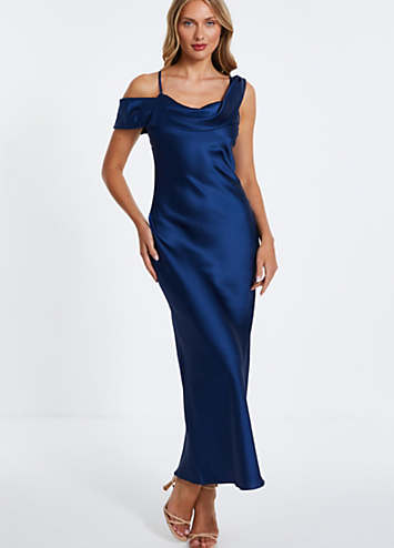 quiz satin dress Navy Quiz Satin Ruched Midi Dress