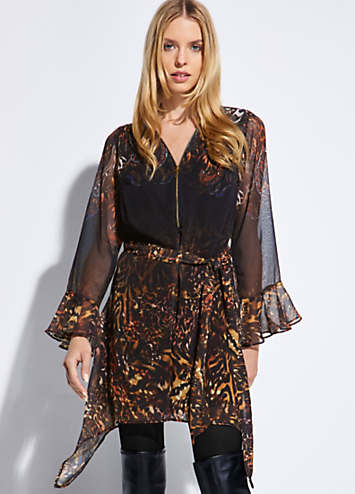 Print Stud Detail Belted Kimono Sleeve Satin Top by Star by Julien  Macdonald