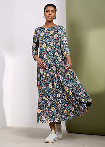Seasalt Cornwall Multi Line Strokes Tiered Jersey Dress | Grattan