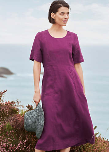 Seasalt Cornwall Purple Grass Wave Linen Midi Dress | Grattan