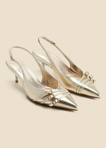 Fashare Women's Kitten Heel Slingback Pumps – Pointed Toe With Metal Chain Buckle | Dress Shoes For Work & Parties - View #3