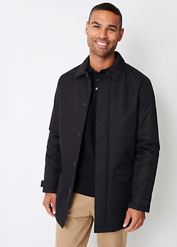 Threadbare Black 'Hanson' Showerproof Button Up Collared Mac
