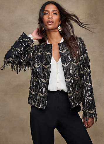Together Black Gold Tassel Sequin Jacket Grattan