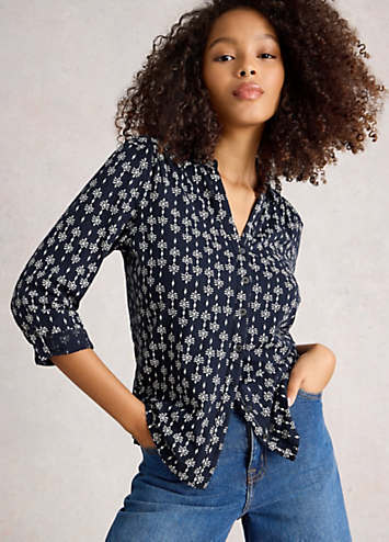 White Stuff Women's Annie Jersey Long Sleeve Shirt In White Print