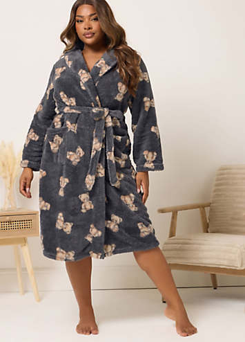 Yours Curve Teddy Shawl Collar Dressing Gown | Grattan