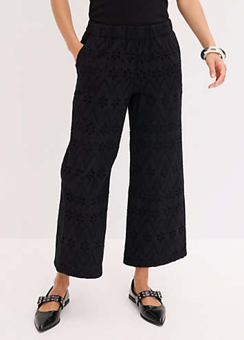 bonprix Broderie Cropped Culotte Trousers Grattan