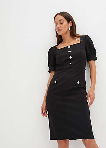 Black button shift dress best sale