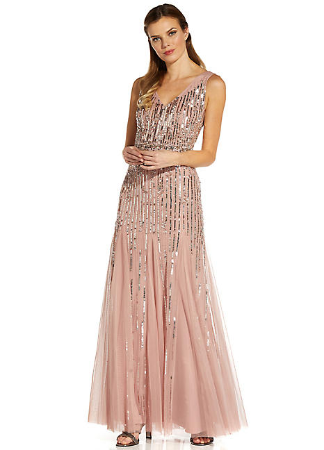 Adrianna Papell Beaded Gown with Godets ...