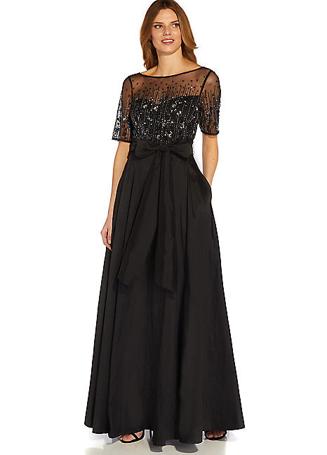 Adrianna Papell Beaded Mesh Taffeta Gown Grattan