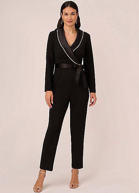 Adrianna Papell Crystal Trim Tuxedo Jumpsuit Grattan