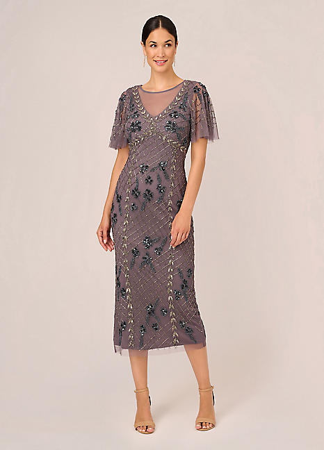 Adrianna Papell Flutter Beaded Ankle Dress Grattan