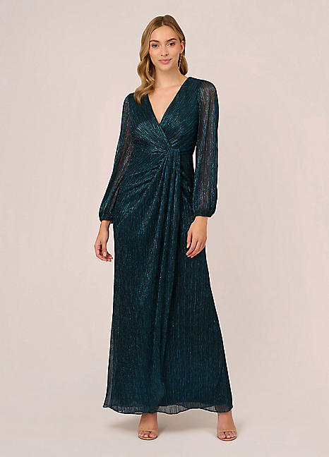 Adrianna Papell Metallic Mesh Draped Gown Grattan