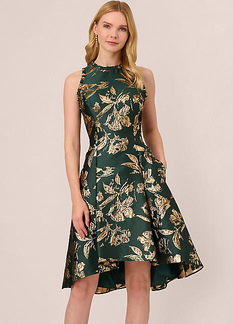 Adrianna papell one shoulder ruffle jacquard gown sale