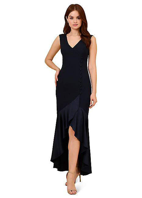 Adrianna Papell Satin Crepe Button Hi Lo Gown