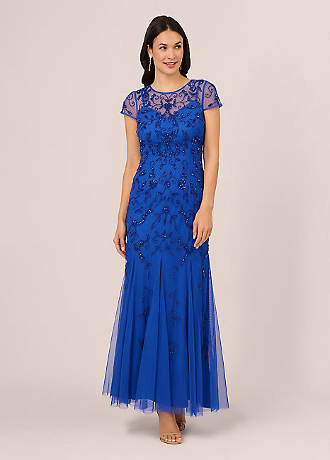 Adrianna Papell Studio Bead Mesh Godet Gown