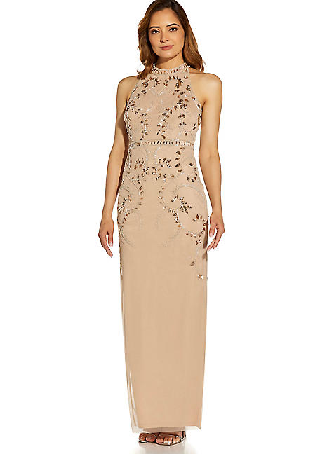 Adrianna Papell Studio Beaded Halter Gown