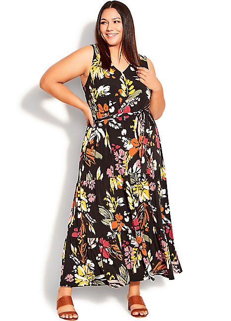 Avenue Tiered Print Maxi Dress | Grattan