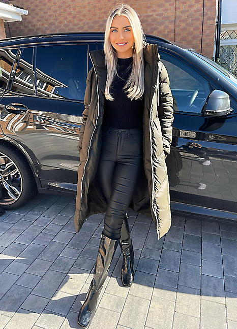 Ax Paris Womens Long Anorak Jacket AX Paris Khaki Long Puffer Coat