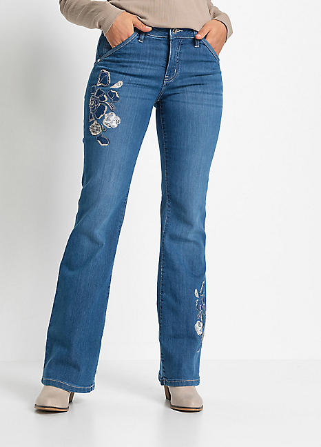 bonprix Floral Embroidered Flared Jeans | Grattan